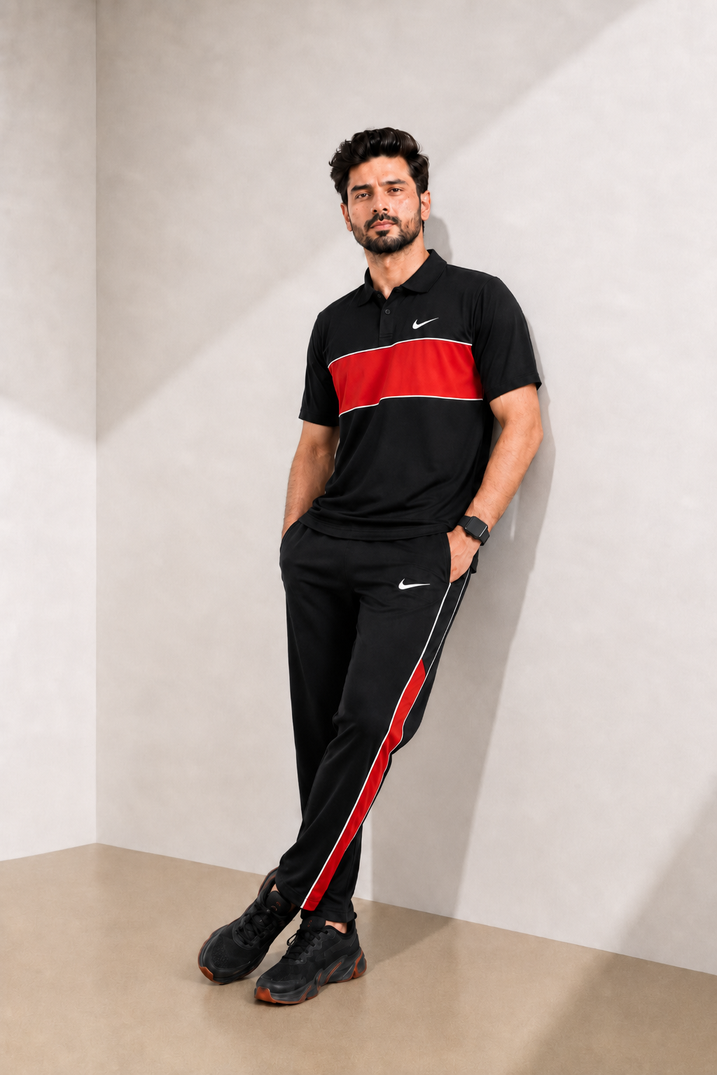 N-I-K-E Polo Red Stripe Dri-FIT Tracksuit
