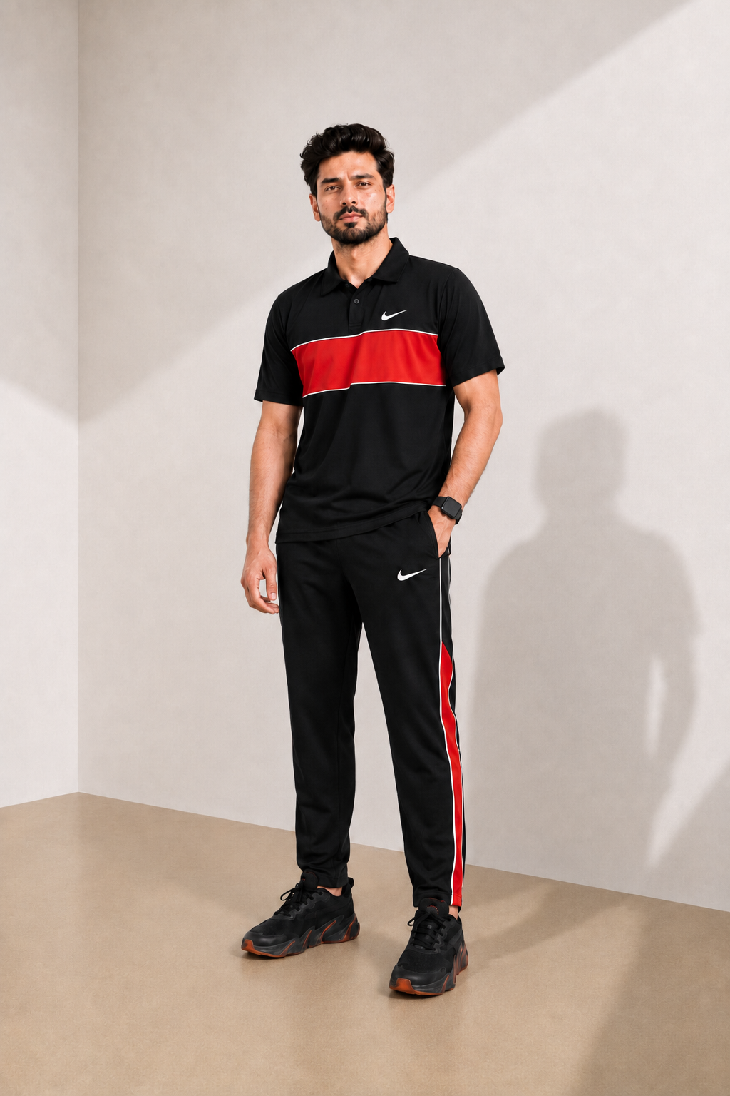 N-I-K-E Polo Red Stripe Dri-FIT Tracksuit