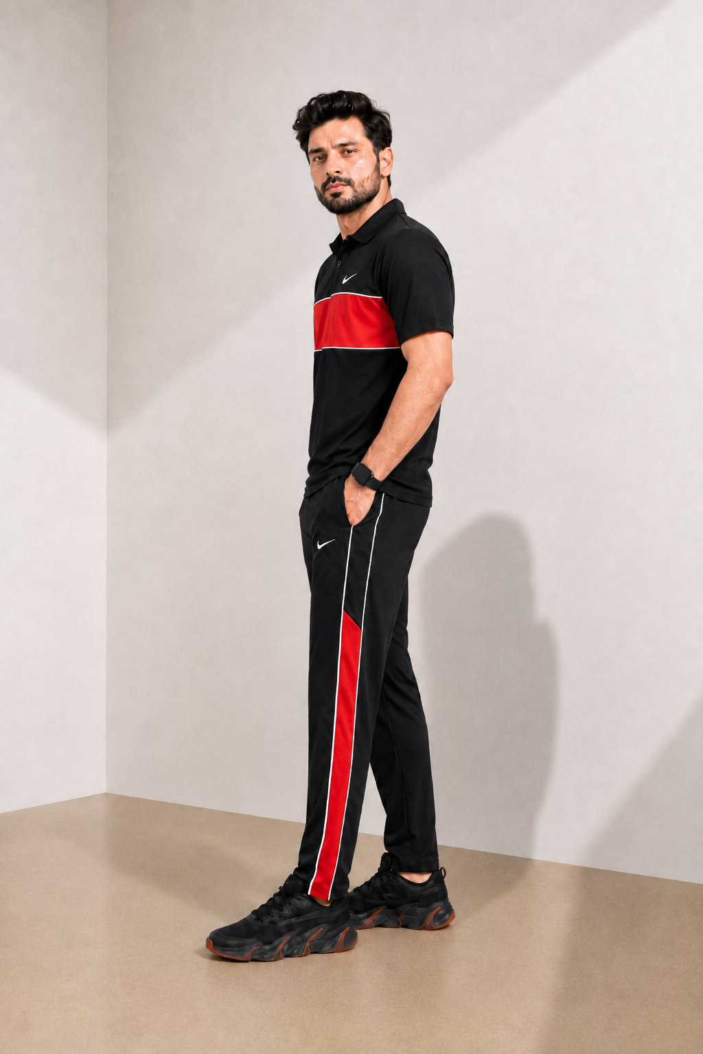 N-I-K-E Polo Red Stripe Dri-FIT Tracksuit