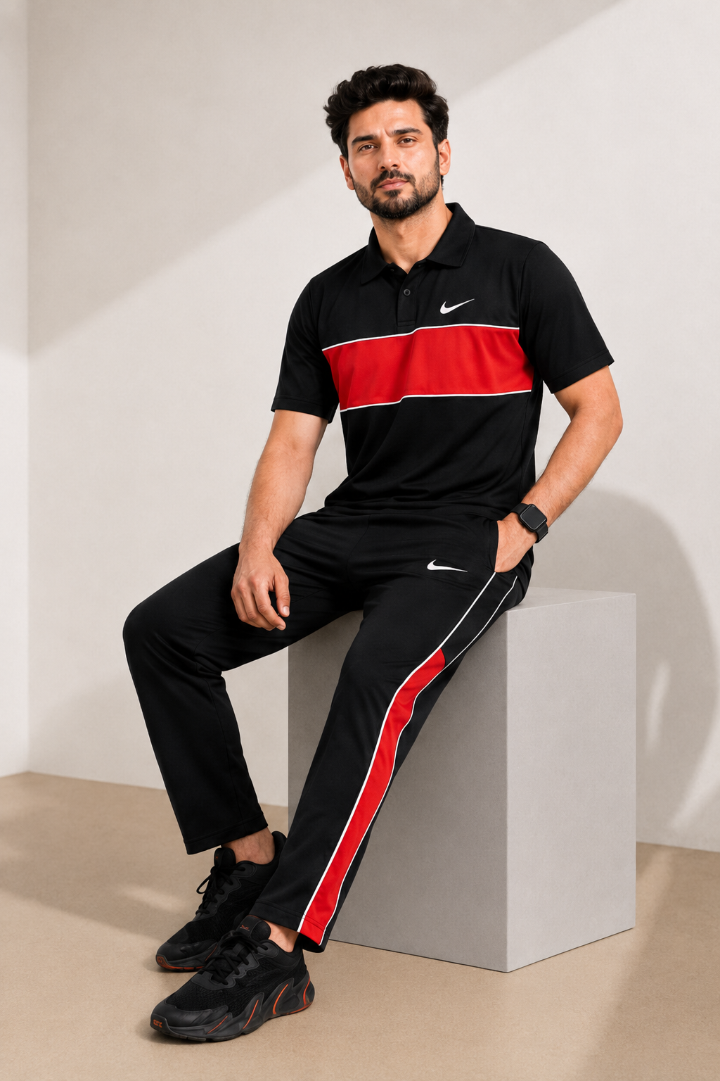 N-I-K-E Polo Red Stripe Dri-FIT Tracksuit