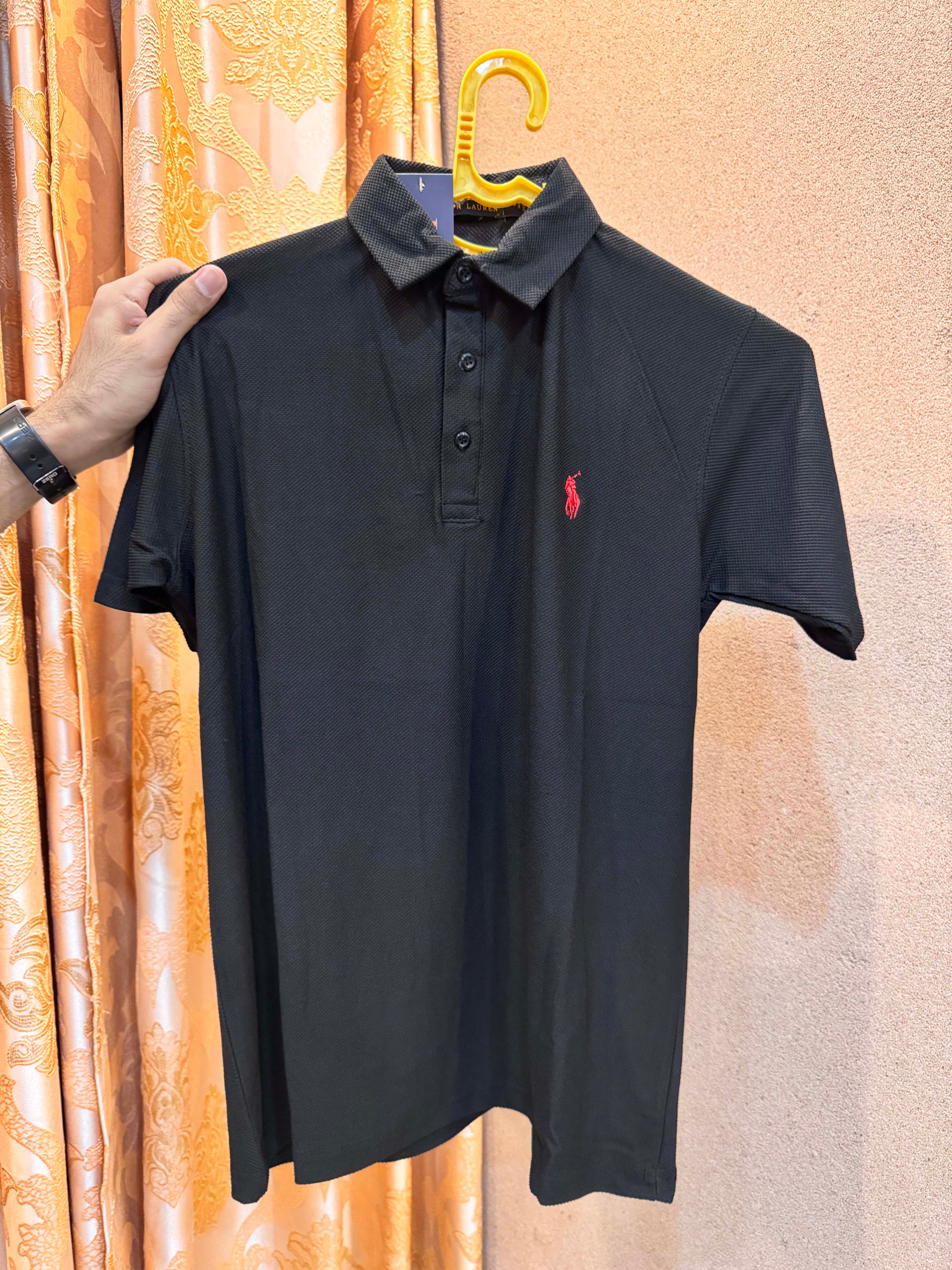 Men's Popcorn Texture  Polo Shirt Black - Dazzler Store