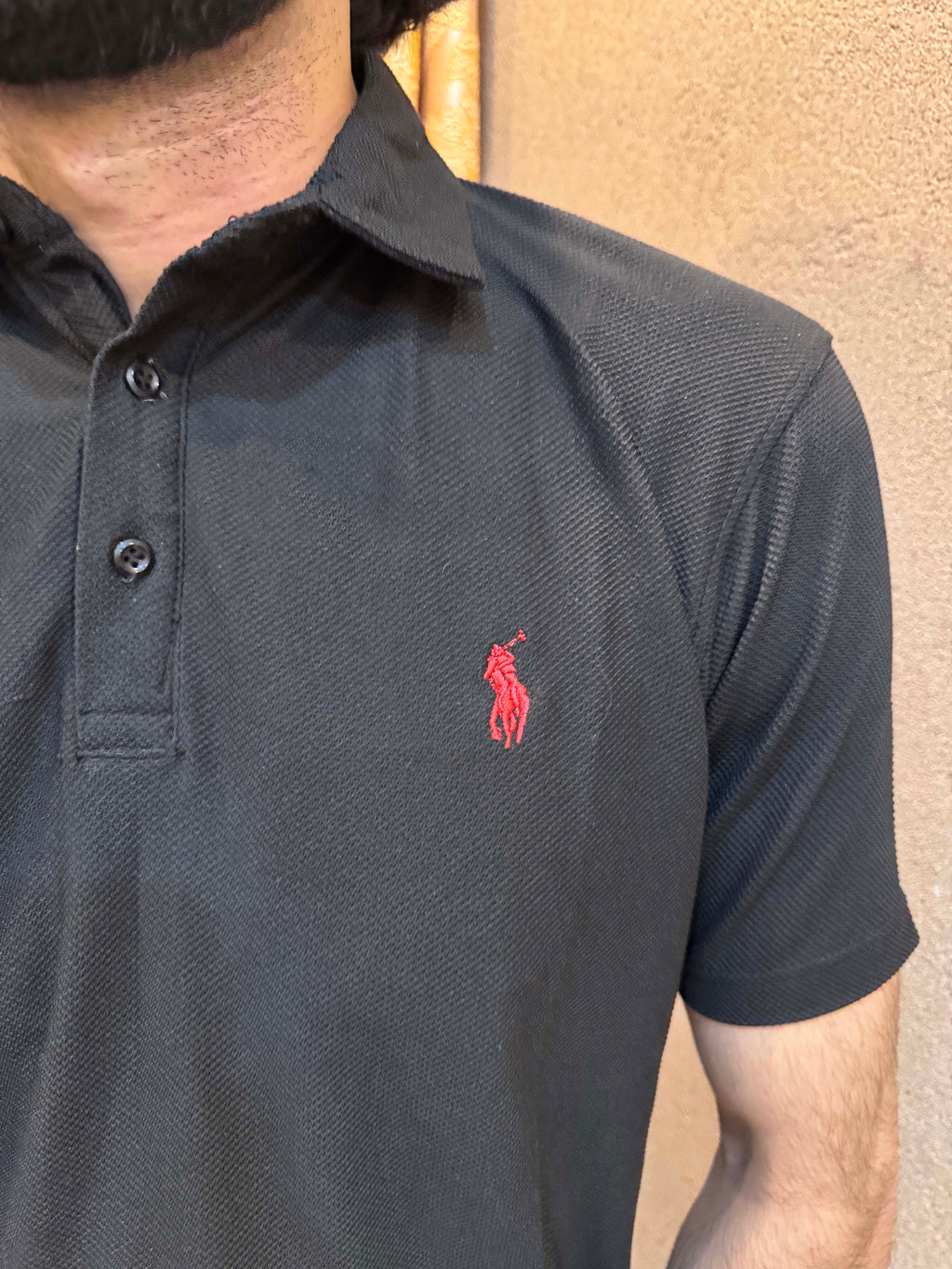 Men's Popcorn Texture  Polo Shirt Black - Dazzler Store