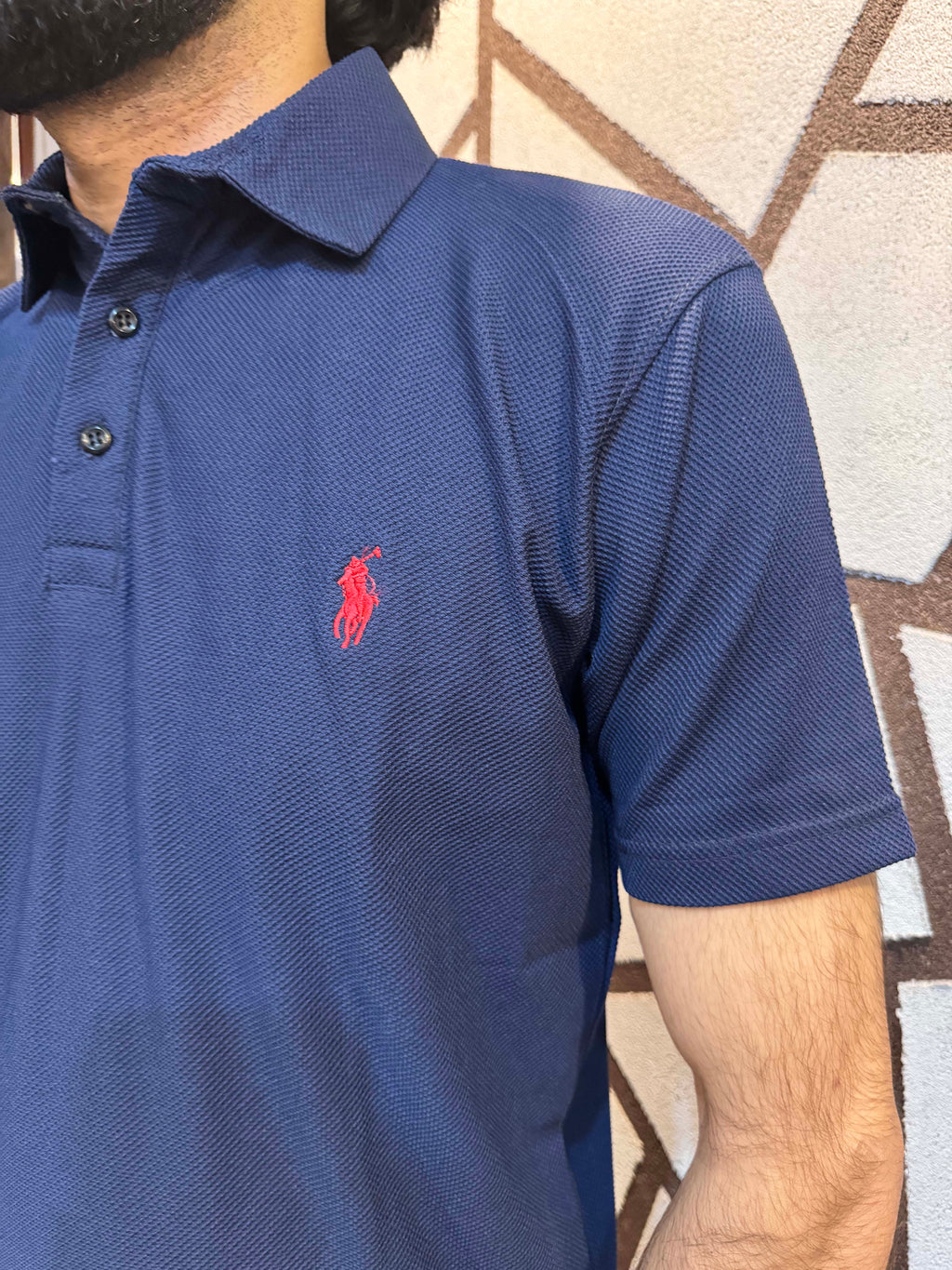 Men's Popcorn Texture  Polo Shirt Blue - Dazzler Store